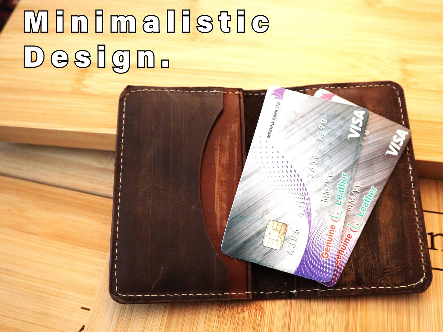 Tailored Full Grain Minimalist Leather Wallet Personalized With Your Hand Written Message And Engraved On A Bifold Slim Wallet Card Holder
