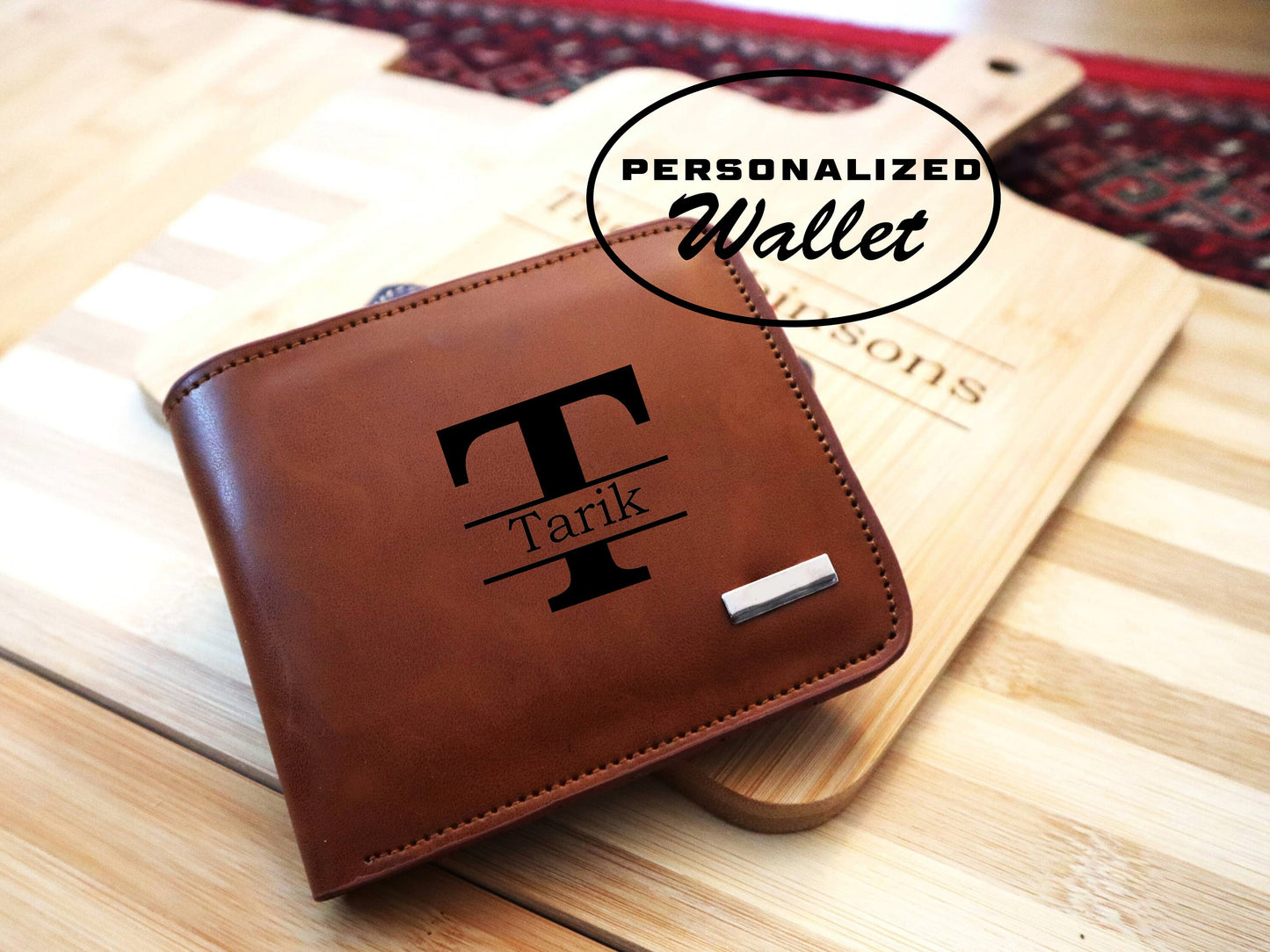 Tailored Full Grain Minimalist Leather Wallet Personalized With Your Hand Written Message And Engraved On A Bifold Slim Wallet Card Holder