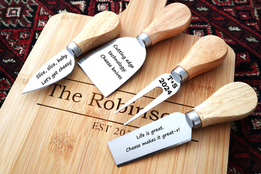 Personalized Charcuterie Knives Set With Custom Engraved Cheese Board, Engraved Cheese Knife Set With Your Tailored Message For Wedding Gift