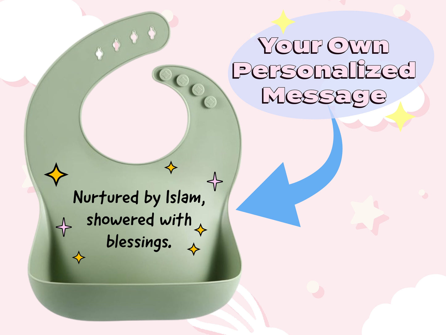 Personalized Start With Bismillah Bib With Your Custom Message | Baby Shower Gift | Muslim Baby Islamic Gift | Custom Bib for New Mom Gift