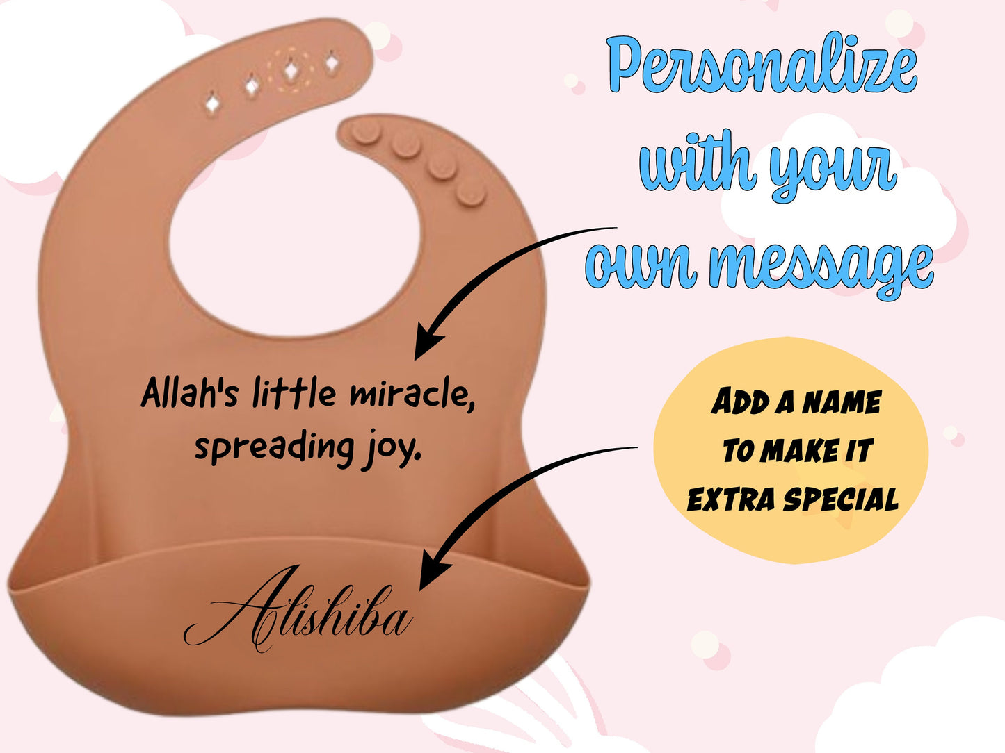 Personalized Start With Bismillah Bib With Your Custom Message | Baby Shower Gift | Muslim Baby Islamic Gift | Custom Bib for New Mom Gift