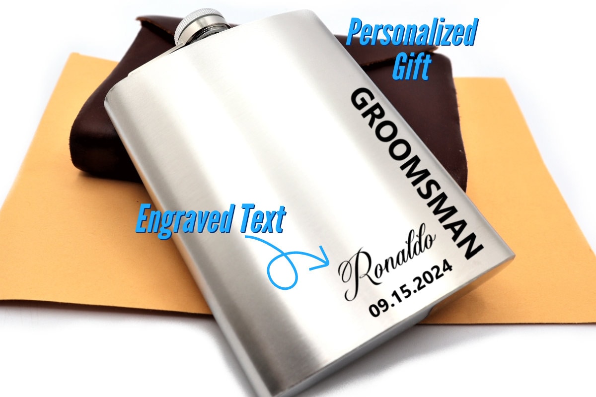 Personalized Groomsmen Flasks, Groomsman Gift, Custom Silver Flask for Groomsmen Gift, Custom Black Flask, Best Man, Gifts for Wedding Party