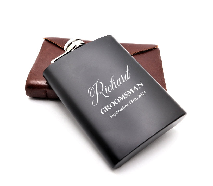 Personalized Groomsmen Flasks, Groomsman Gift, Custom Silver Flask for Groomsmen Gift, Custom Black Flask, Best Man, Gifts for Wedding Party