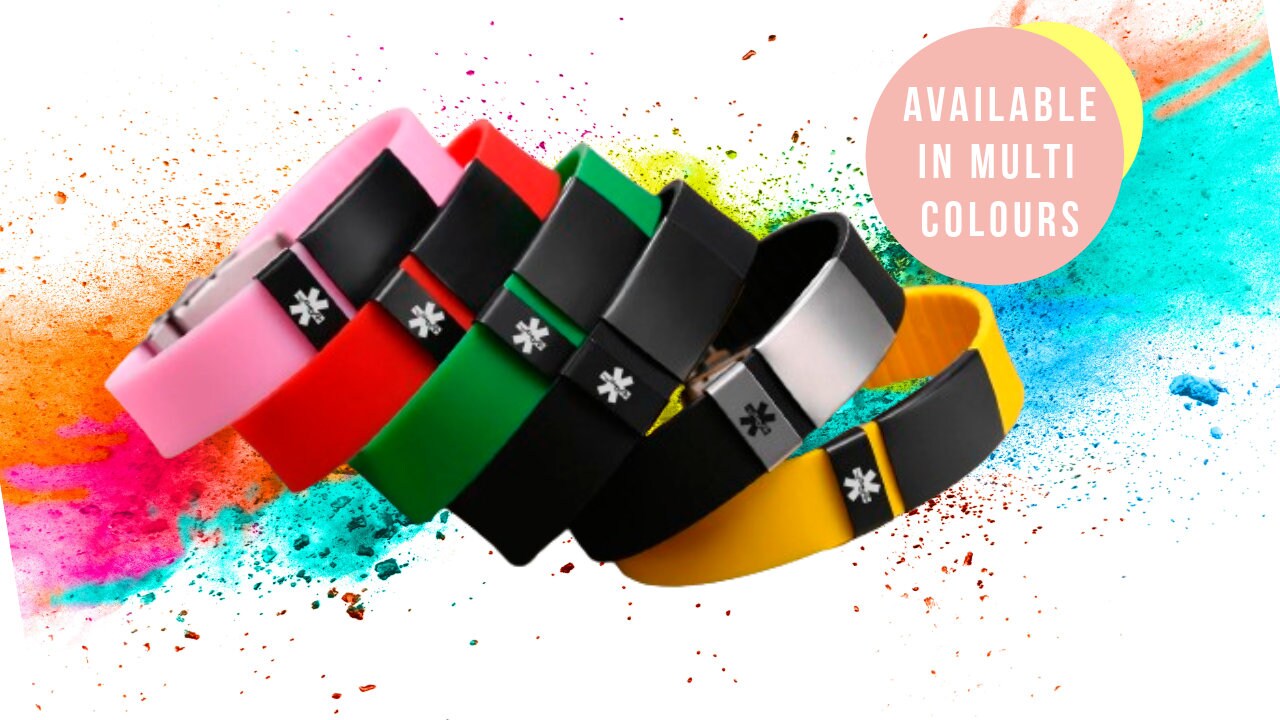 Custom Medical Alert Bracelet With A Silicone Band Personalized With Your In Case of Emergency Medical Information And Identification