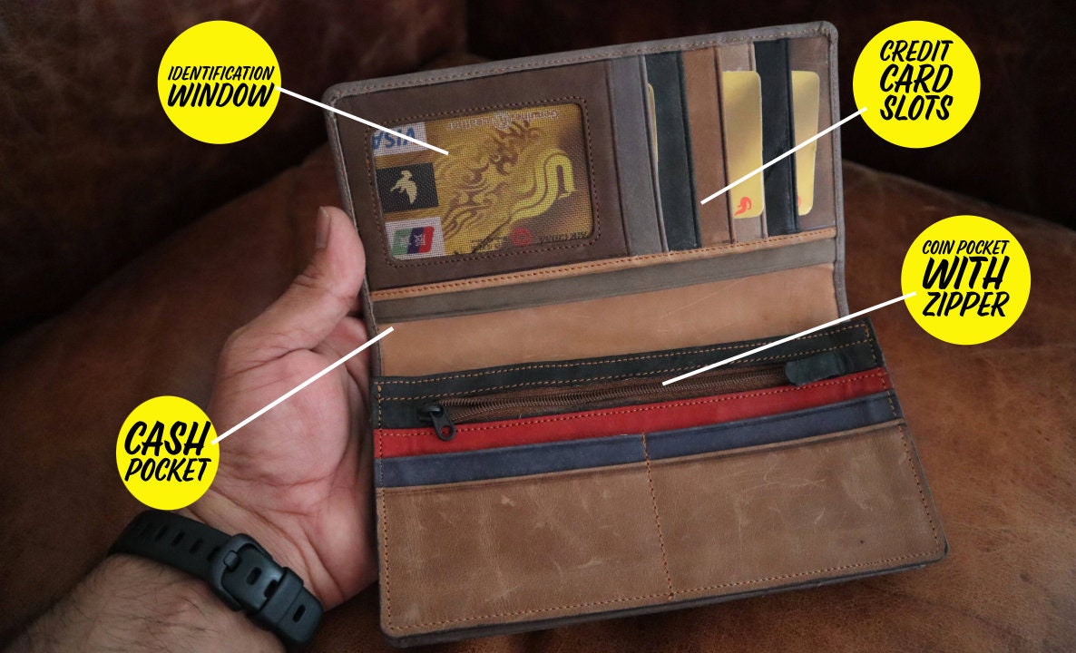 Tailored Long Wallet With Full Grain Natural Leather And Bifold Design Personalized With Your Name To Give As Birthday Gift To Men And Women