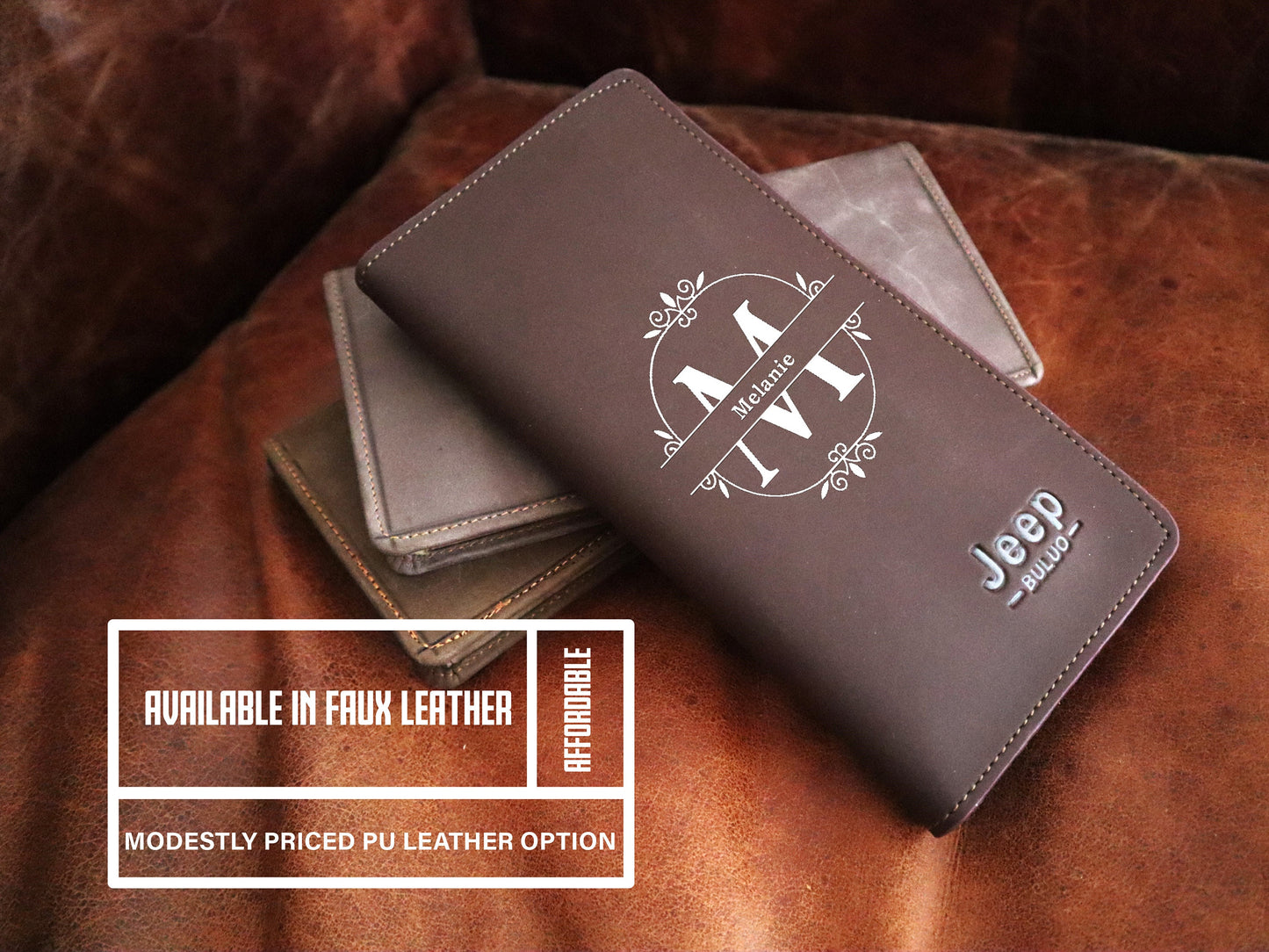 Tailored Long Wallet With Full Grain Natural Leather And Bifold Design Personalized With Your Name To Give As Birthday Gift To Men And Women
