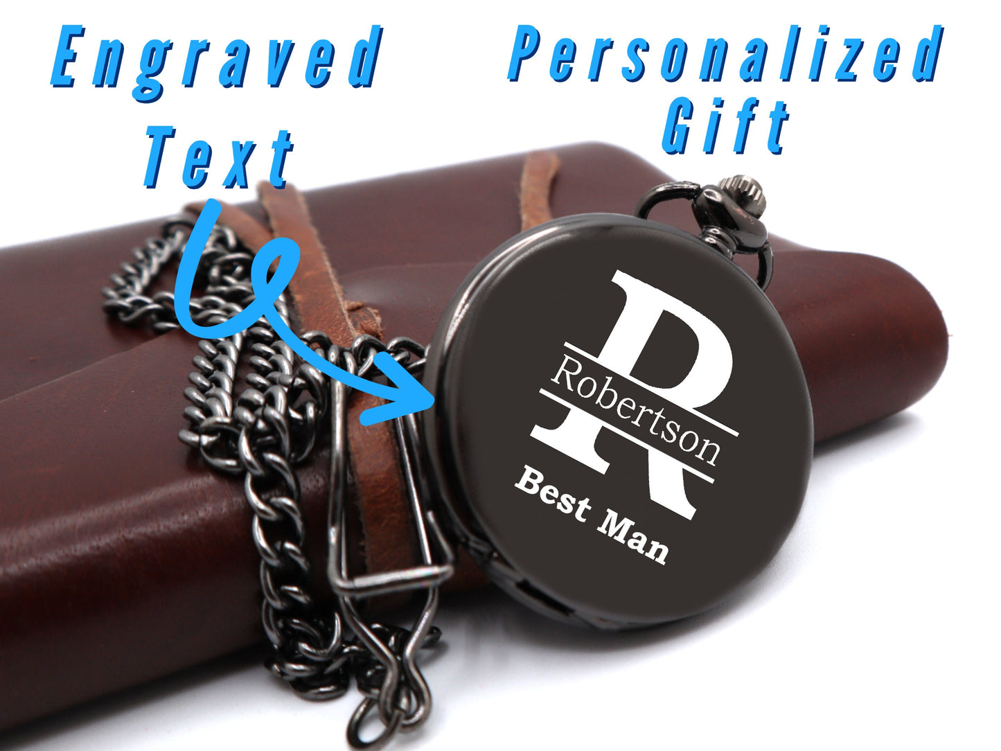 Personalized Pocket Watch For Groomsmen | Custom Pocket Watch Chain for Groomsman | Engraved Watch For Father of the Bride Wedding Gift