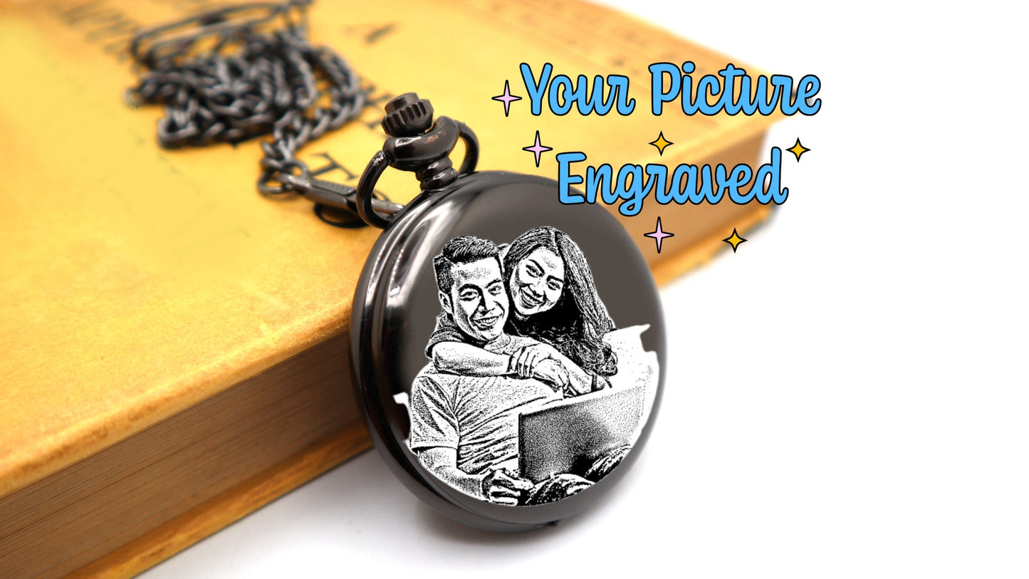 Personalized Photo Portrait Pocket Watch For Wedding And Anniversary Gift | Custom Picture Pocket Watch for Groom Fathers Day & Gift For Him