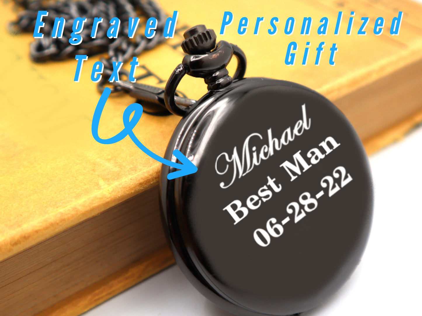 Personalized Photo Portrait Pocket Watch For Wedding And Anniversary Gift | Custom Picture Pocket Watch for Groom Fathers Day & Gift For Him
