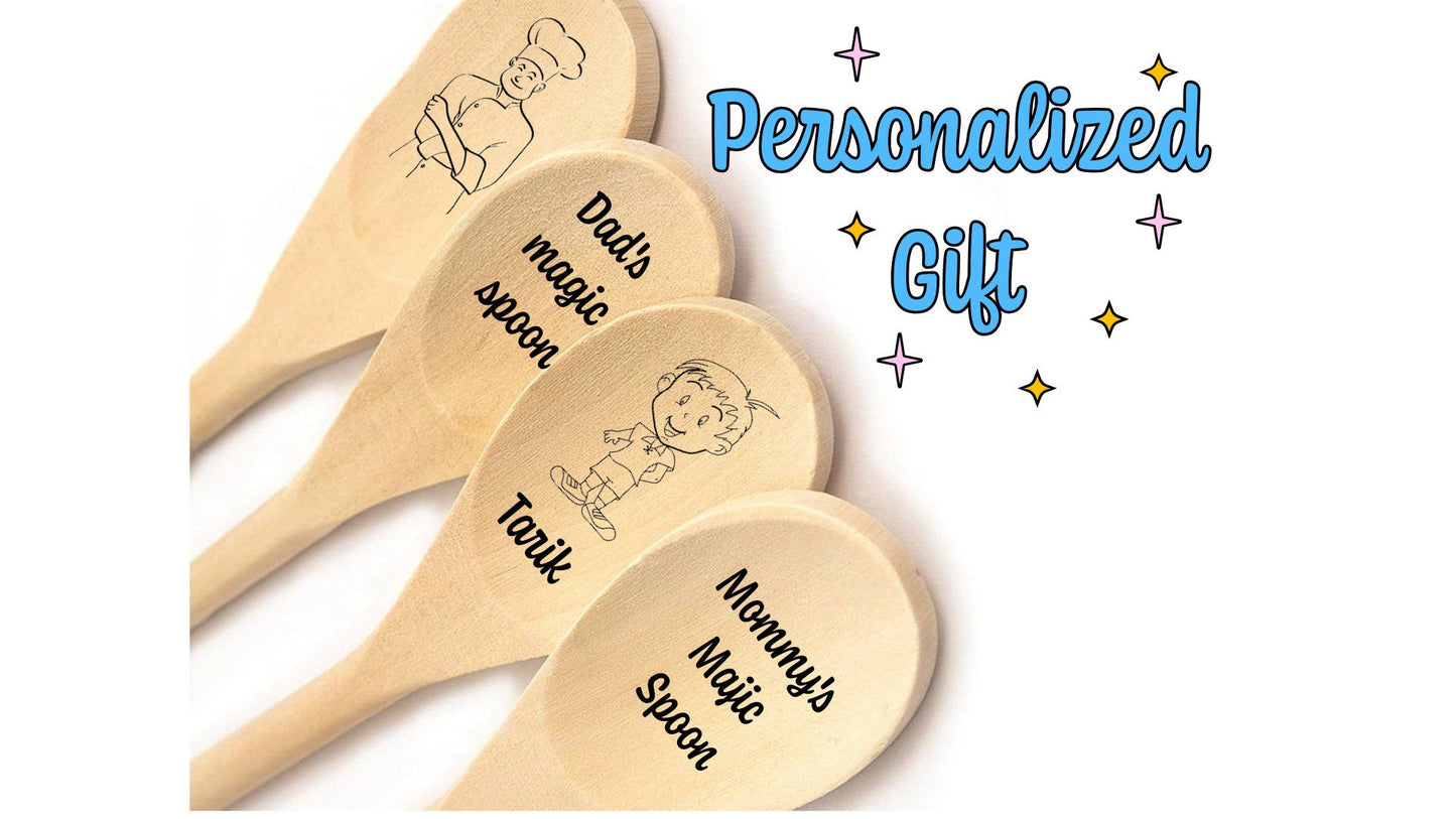 Personalized Gift Set With Wooden Spoon and Spatula For Mothers Day, Custom Wooden Spatula And Spoon With Love Message Personalized For Mom