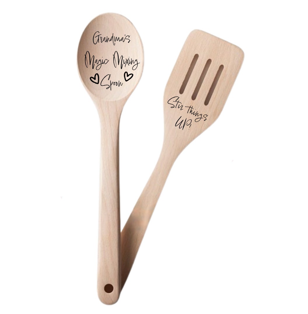 Personalized Gift Set With Wooden Spoon and Spatula For Mothers Day, Custom Wooden Spatula And Spoon With Love Message Personalized For Mom